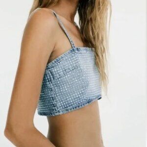 ZARA RHINESTONE TRF DENIM CROP TOP size Medium